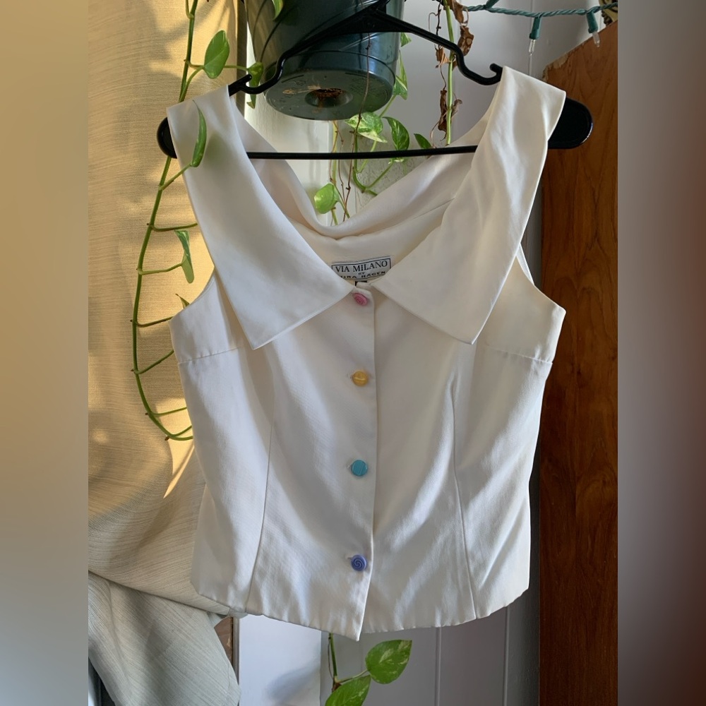 Via Milano White Blouse with Multicolor Buttons